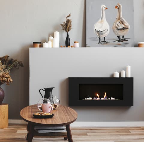 Electric fireplace in a living room home